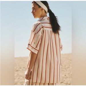 Anthropologie Button Down Shirt - White and Red Stripes